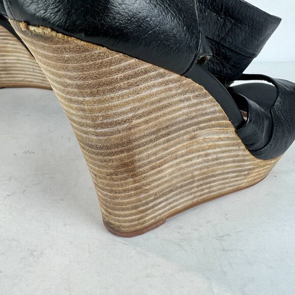 Seychelles Sandals Womens 8.5 Black Leather Wedge Stacked Heel Criss‎ Cross - Picture 13 of 15